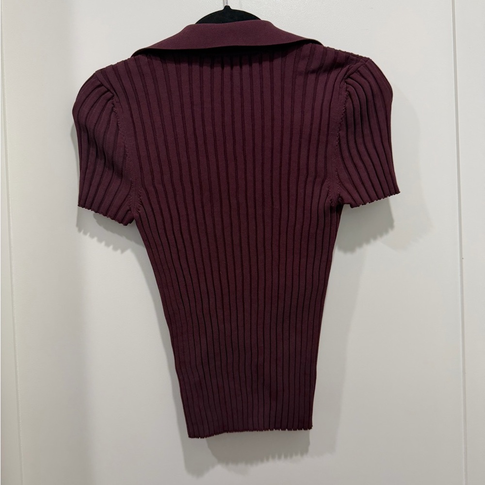 REISS Poppy Lace-Up Polo Sweater- Burgundy (size L) - Picture 4 of 6
